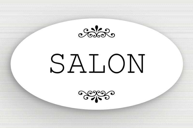 Plaque de porte salon - PVC - 150 x 80 mm - blanc-noir - glue - signparti-porte-salon-001-1
