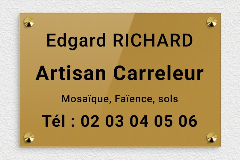 Plaque artisan - Plexiglass - 300 x 200 mm - or-fonce-noir - screws-caps - signpro-artisan-001-0