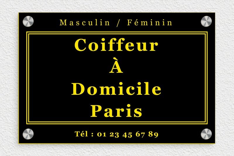 Plaque Coiffeur - PVC - 300 x 200 mm - noir-jaune - screws-caps - signpro-coiffeur-002-4