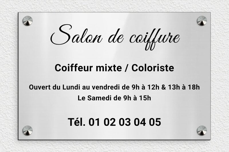 Plaque Coiffeur - PVC - 300 x 200 mm - gris-brillant-noir - screws-caps - signpro-coiffeur-003-0