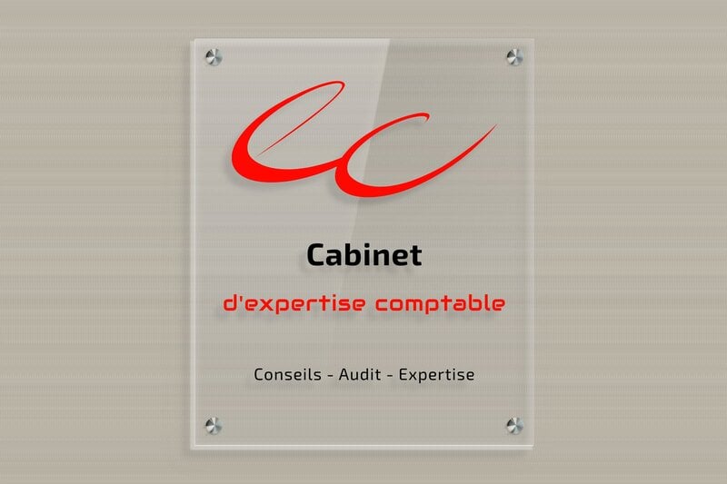 Plaque Expert comptable - Plexiglass Transparent - 250 x 300 mm - transparent - screws-spacer - signpro-expert-comptable-quadri-002-3