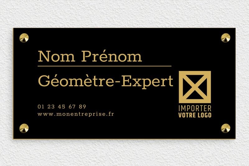 Plaque Géomètre expert - PVC - 300 x 150 mm - noir-or - screws-caps - signpro-expert-geometre-001-4