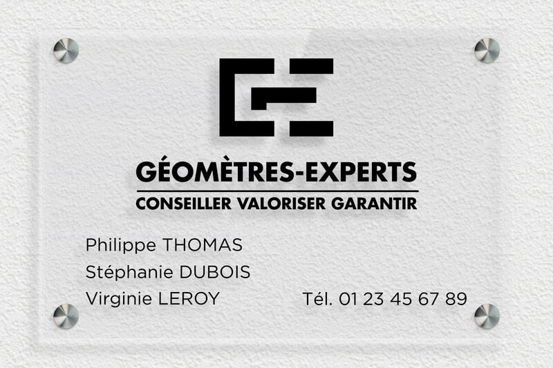 Plaque Géomètre expert - Plexiglass Transparent - 300 x 200 mm - transparent - screws-spacer - signpro-expert-geometre-002-0