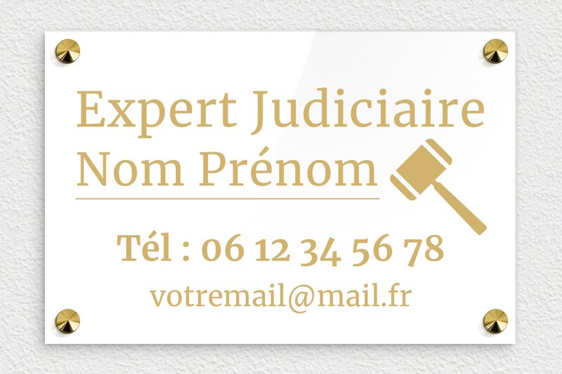 Plaque expert judiciaire - Plexiglass - 300 x 200 mm - blanc-or - screws-caps - signpro-expert-judiciaire-002-4