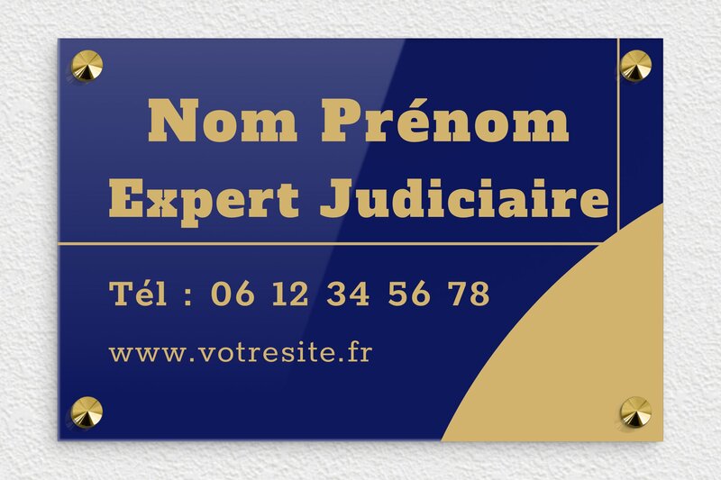 Plaque expert judiciaire - Plexiglass - 300 x 200 mm - bleu-or - screws-caps - signpro-expert-judiciaire-004-4