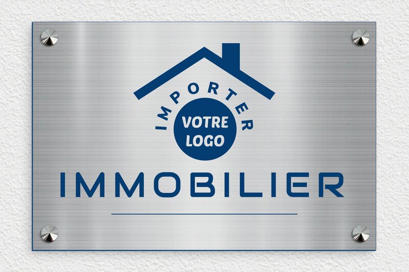 Plaque pour agence immobilière - PVC - 300 x 200 mm - acier-bleu - screws-caps - signpro-immobilier-001-4