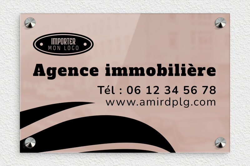 Plaque pour agence immobilière - Plexiglass - 300 x 200 mm - miroir-rose-noir - screws-caps - signpro-immobilier-004-4