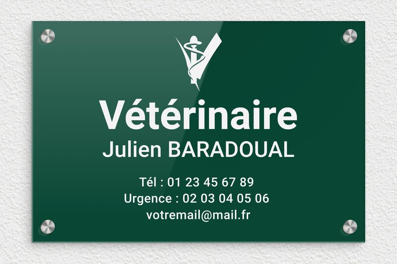 Plaque vétérinaire - Plexiglass - 300 x 200 mm - vert-blanc - screws-caps - veterinaire-005-4