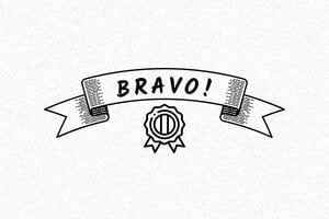 Nos tampons personnalisables pour enseignants(es) - Tampon Bravo D - 60x25 mm - Félicitations en grand format - 60 x 25 mm - 10 lignes max. - encre black - bravo04