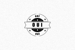 Tampon Carré OUI en Bois - 30 x 30 mm rond avec Mention centrale et étoiles - undefined - encre black - formule-oui06