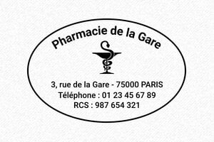 Tampon Pharmarcie - Tampon Bois ovale 60x40 - 60 x 40 mm - 16 lignes max. - encre black - pharmacie06