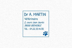 Tampon Vétérinaire - Tampon Trodat Printy 4923 - 30 x 30 mm - 12 lignes max. - encre blue - boîtier bleu - veterinaire06