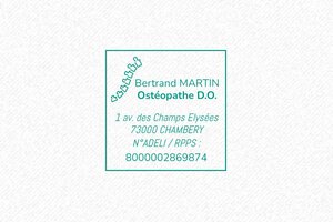 Nos tampons en ligne pour ostéopathes - Trodat Mobile 9430 - 30 x 30 mm - 12 lignes max. - encre green - boîtier noir - osteopathe09