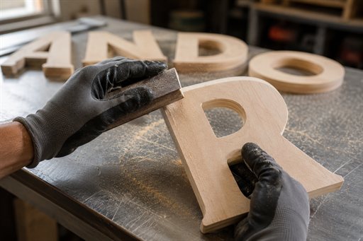 Ponçage à la main des lettres découpées