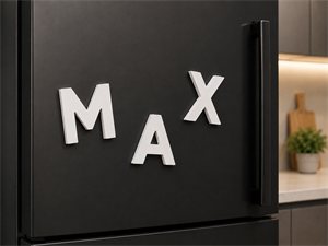 Lettres magnétiques posées sur une porte de réfrigérateur