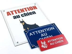 Plaque de garde bleue Attention au chien 